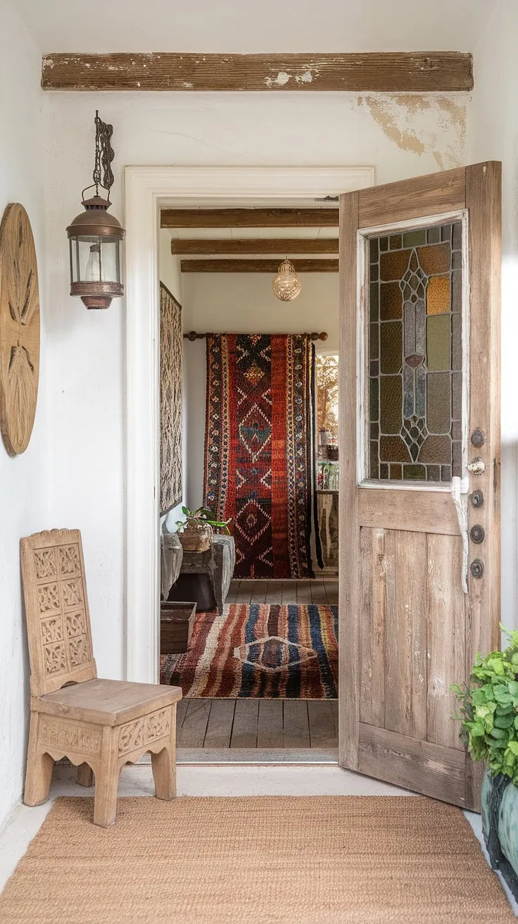This boho entryway is more than just a hallway; it's a statement.  The boho aesthetic is flawlessly executed, with every detail of the boho decor contributing to the overall boho style and creating a breathtaking boho interior design.