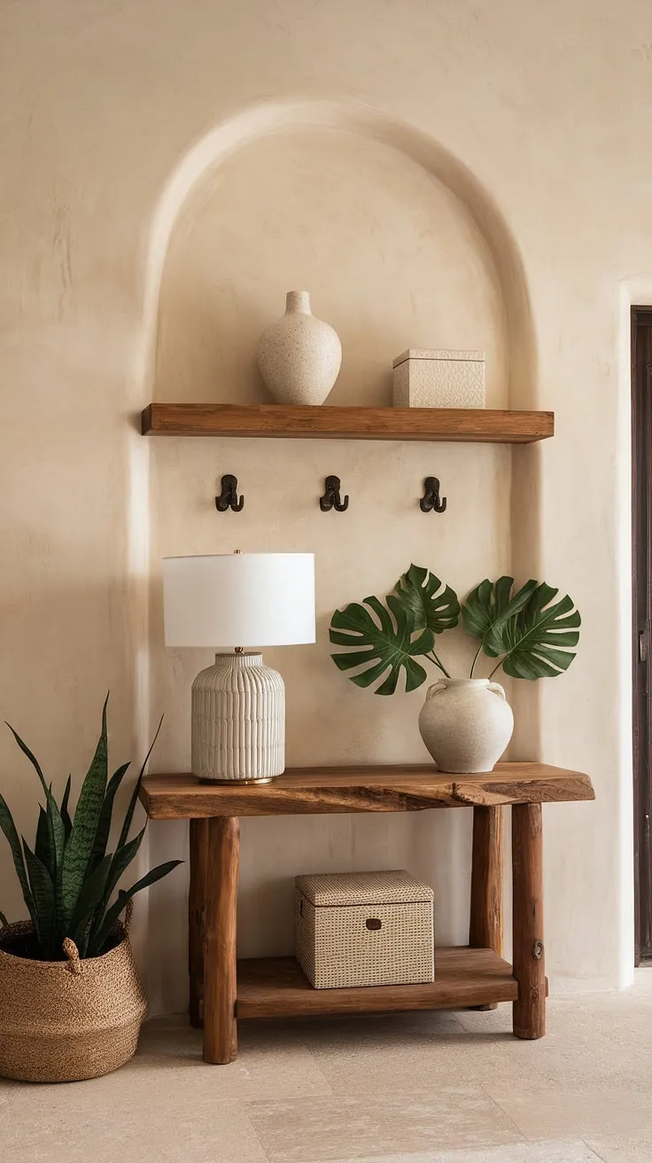 Step into a world of bohemian bliss. This boho entryway, with its signature layered textures and eclectic decor, sets the tone for a home filled with warmth and personality. The boho hallway continues the enchanting boho aesthetic, showcasing the beauty of boho interior design.