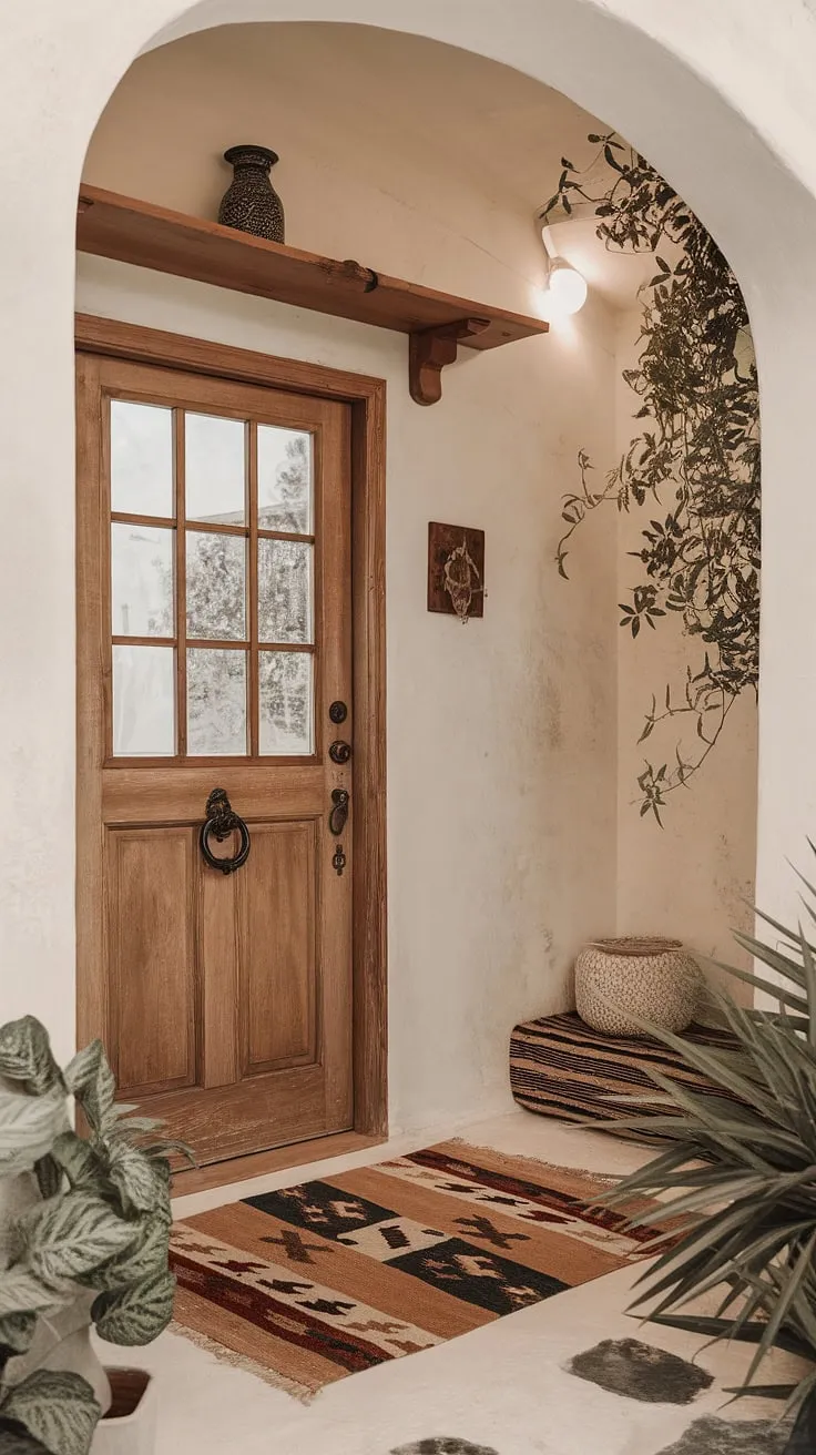 Step into a world of bohemian bliss. This boho entryway, with its signature boho decor and effortlessly chic boho style, sets the tone for the entire home. The boho aesthetic is perfectly captured in this inviting boho hallway, a true testament to boho interior design.