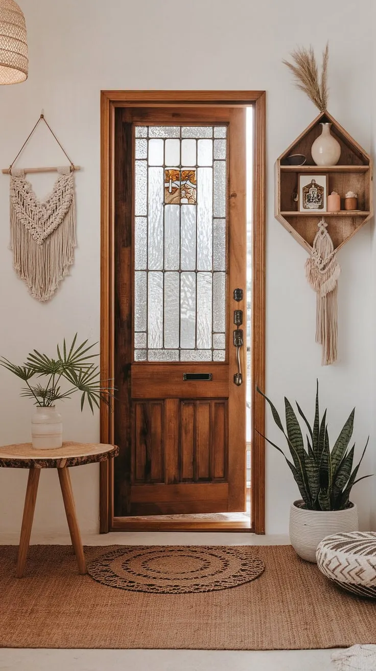 Step into a world of bohemian bliss. This boho entryway, with its signature layered textures and earthy tones, sets the stage for a home filled with boho style and a captivating boho aesthetic.  The boho decor and boho interior design create a welcoming boho foyer and a truly enchanting boho hallway.
