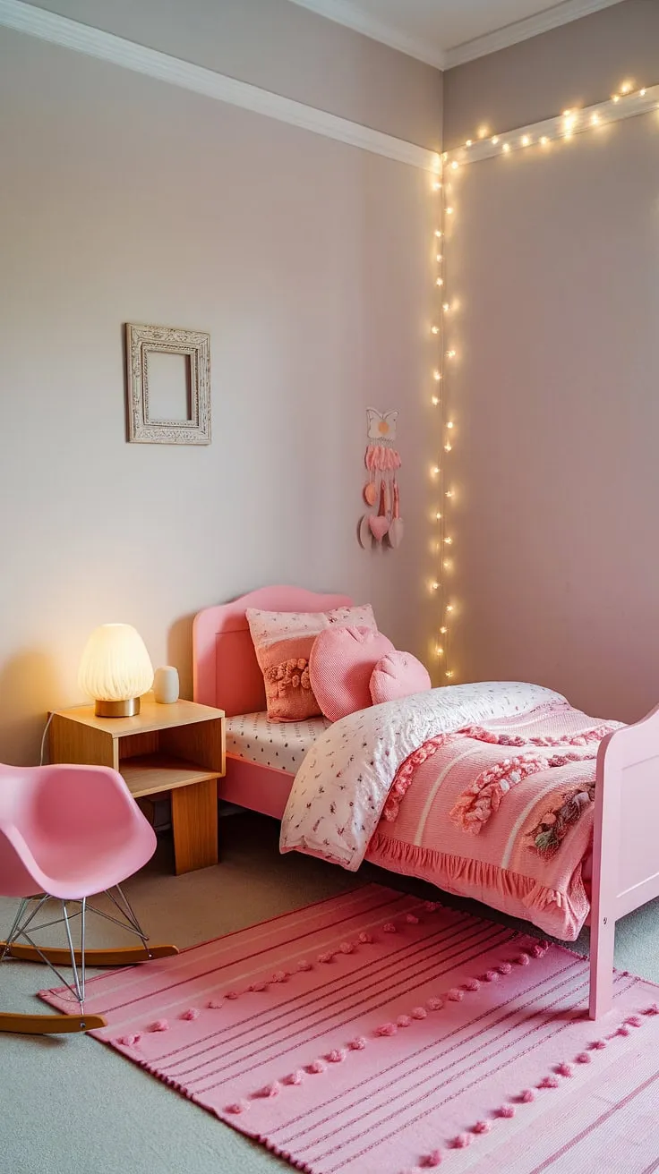 Dreamy and delicate, this pink boho toddler room offers a simple yet stylish space for a little girl to grow.  Perfect for those seeking boho girls room inspiration, this design showcases effortless chic in toddler room themes girl.  It's the ultimate kids room inspo girl, blending boho bedroom kids girl and boho kids bedroom girl aesthetics seamlessly.
