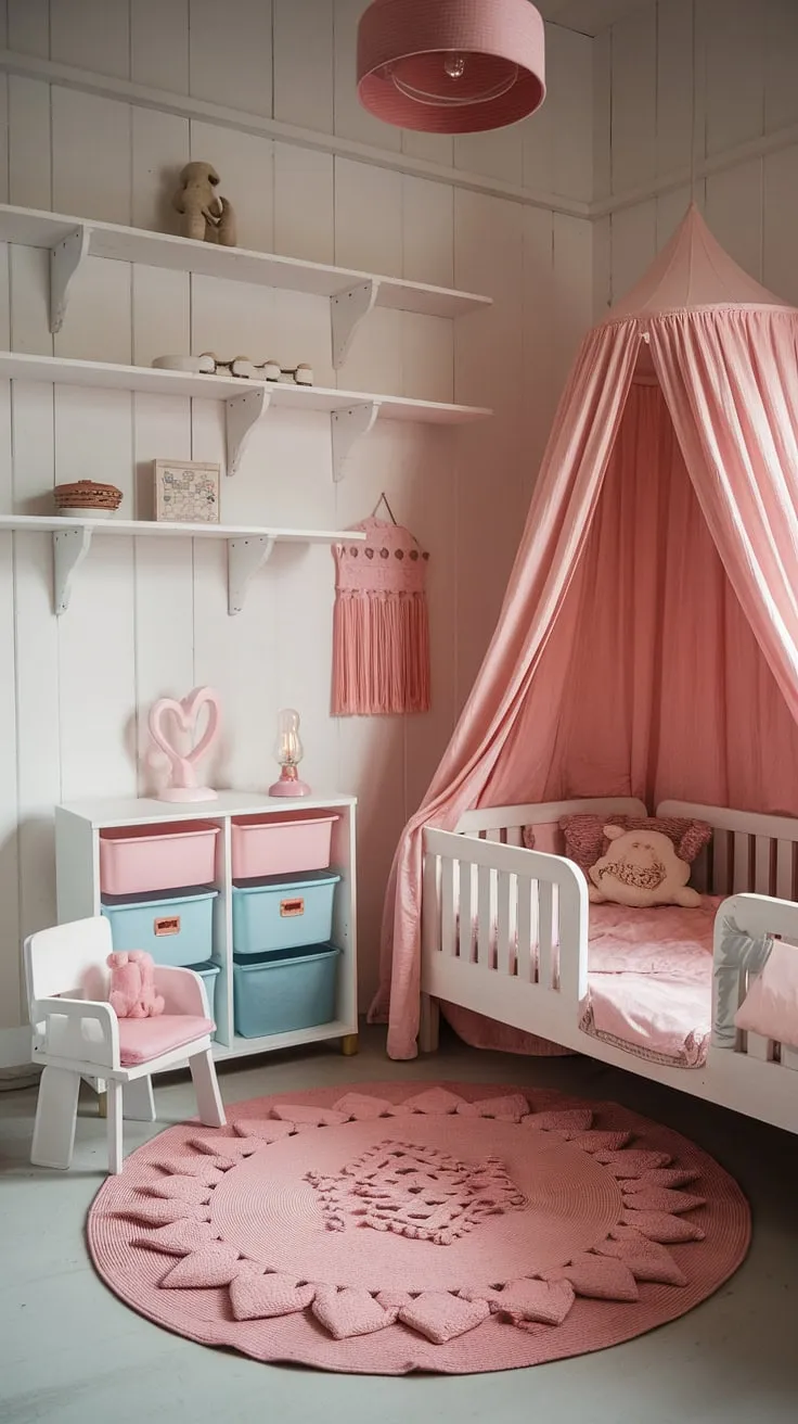 This boho kids bedroom girl is the epitome of sweet and stylish.  Explore these toddler room themes girl with a pink boho toddler room that's both cozy and playful.  Get inspired by this simple toddler room girl design, brimming with toddler room ideas girl boho and perfect for kids room inspo girl seeking a boho girls room.