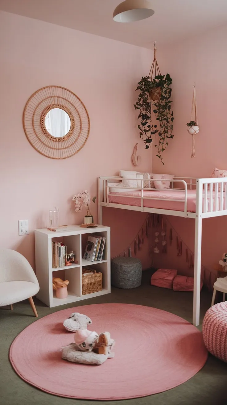 This boho kids bedroom girl is a testament to effortless chic.  A simple toddler room girl design, it's packed with toddler room ideas girl boho, creating a space that's both playful and peaceful.  The perfect boho bedroom kids girl haven.