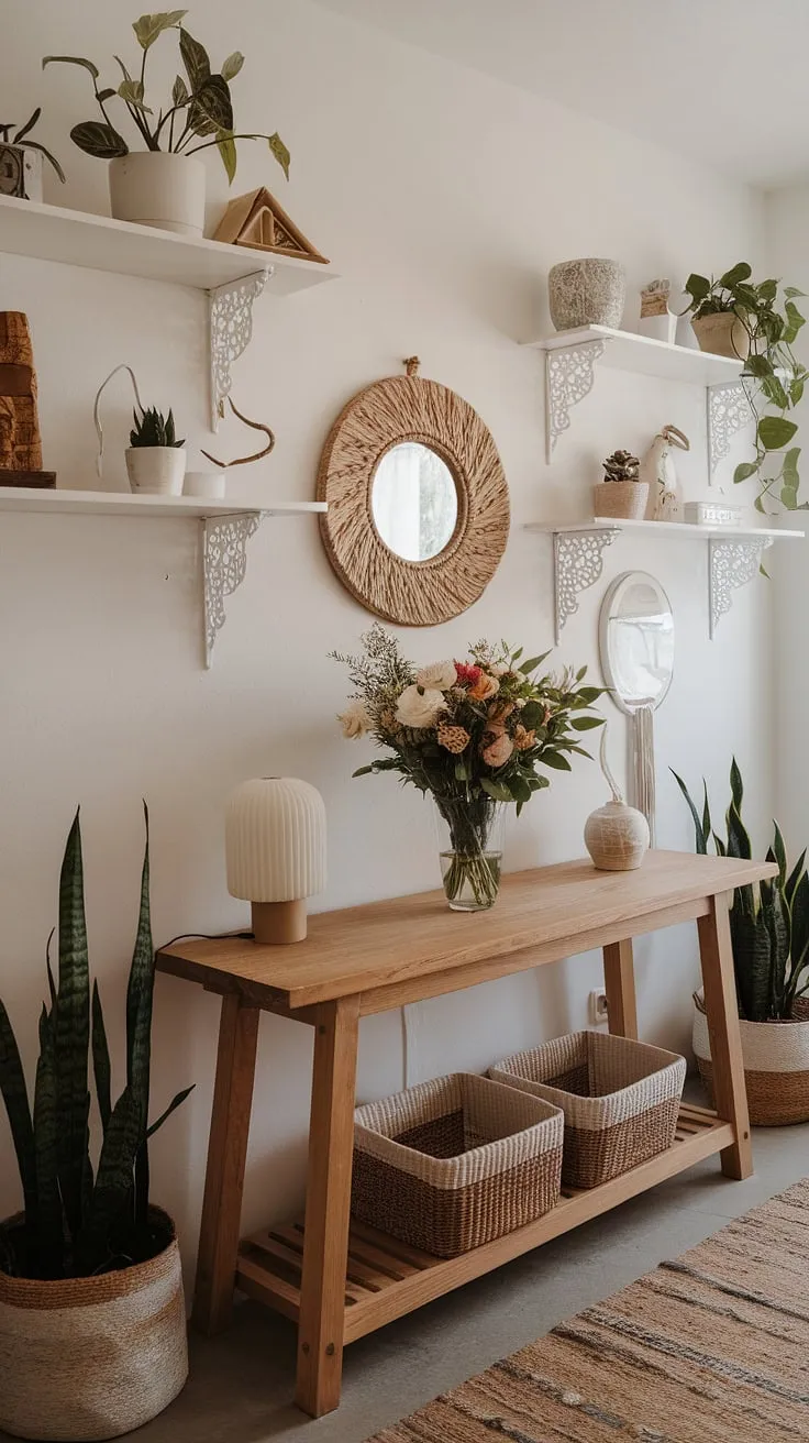 This whimsical bohemian decor perfectly captures the essence of boho chic interior.  The hallway decor showcases a minimalist boho design, blending cozy home decor with a touch of unexpected charm.  This boho hallway is a testament to the beauty of simple, yet stylish entryway design.