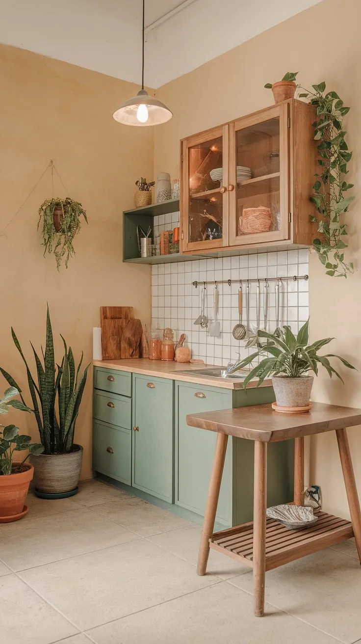 This small cozy kitchen is a dream come true!  A successful small kitchen remodel showcasing boho kitchen vibes and cozy kitchen decor, this aesthetic kitchen design proves that big style doesn't require big space.  Plenty of inspiration here for your own tiny kitchen ideas.