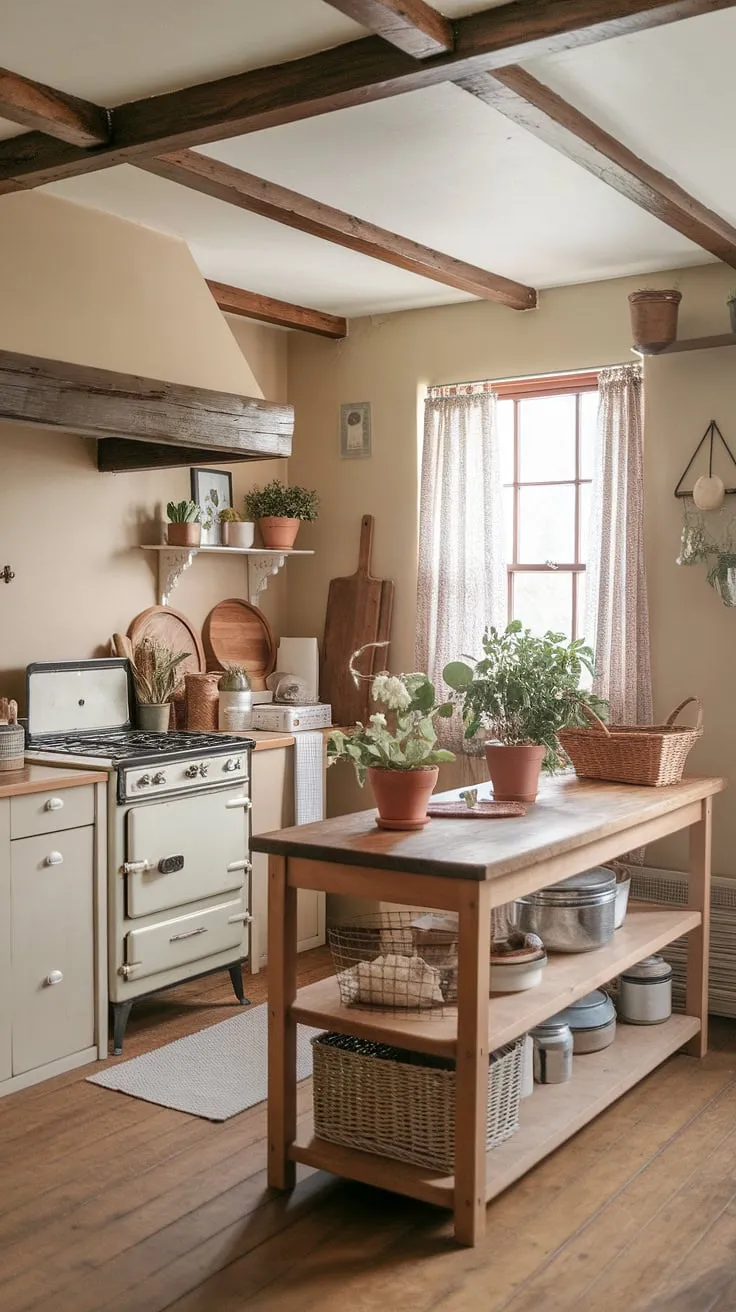 Dreamy boho kitchen vibes in this small farmhouse kitchen!  This tiny kitchen ideas showcase proves that a small kitchen remodel can result in a stunning and functional space. The cozy kitchen decor and aesthetic kitchen design are perfectly balanced for a truly inviting atmosphere.