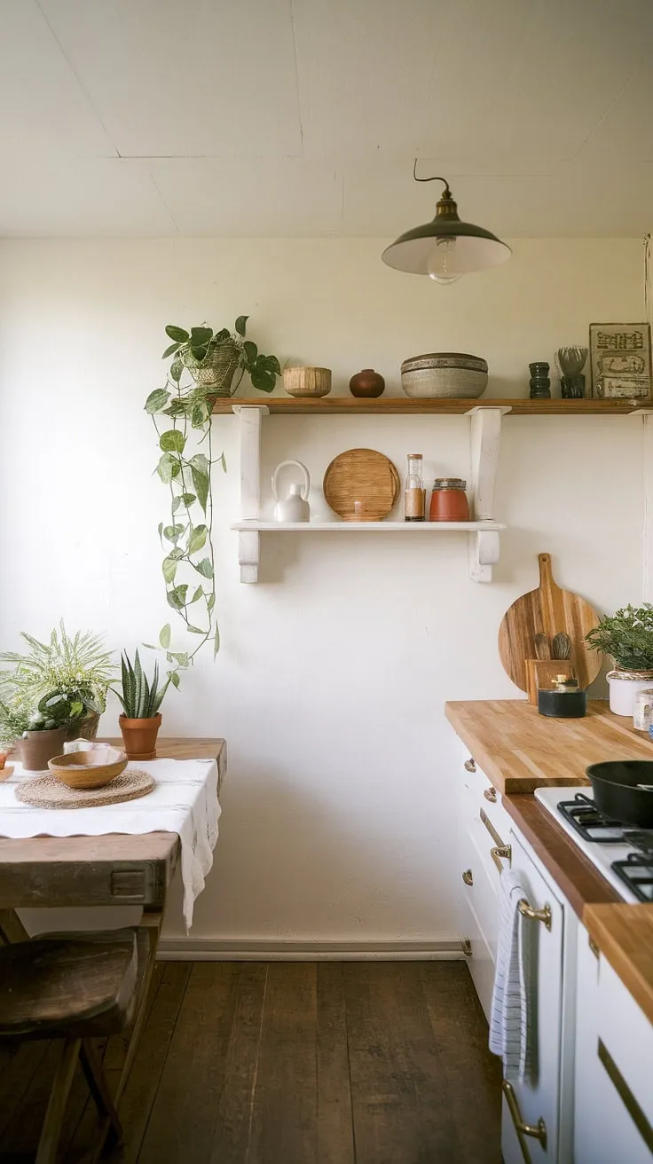 This small farmhouse kitchen proves that cozy kitchen decor and aesthetic kitchen design aren't limited by space.  A small kitchen remodel can transform a tiny kitchen into a boho kitchen brimming with charm.  These tiny kitchen ideas showcase how a small cozy kitchen can be both functional and beautiful.