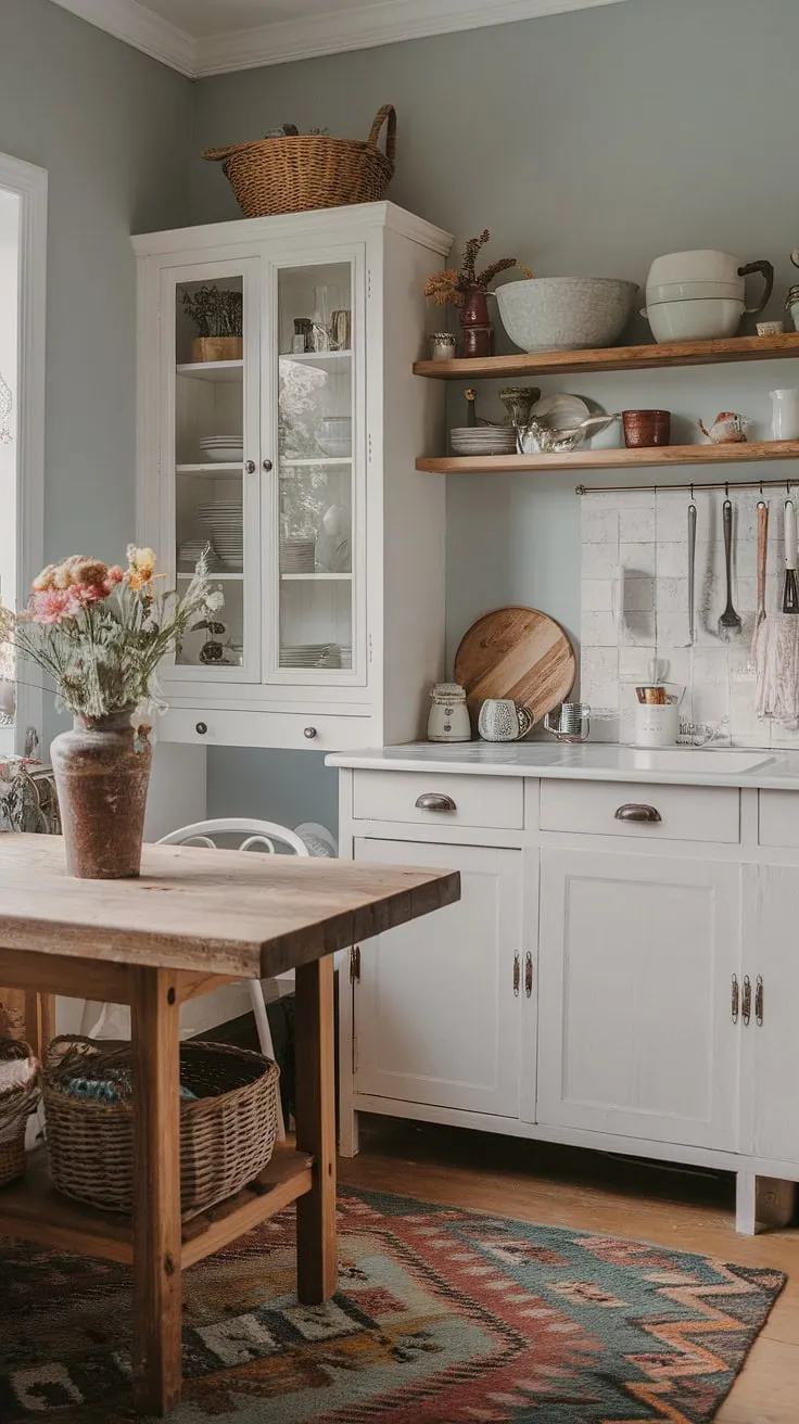 This small farmhouse kitchen proves that cozy kitchen decor and aesthetic kitchen design aren't limited by space.  A small kitchen remodel can transform a tiny kitchen into a boho kitchen brimming with charm.  These tiny kitchen ideas showcase how a small cozy kitchen can be both functional and beautiful.