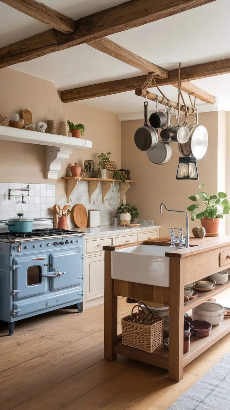 This small farmhouse kitchen proves that cozy kitchen decor and aesthetic kitchen design aren't limited by space.  A small kitchen remodel can transform a tiny kitchen into a boho kitchen brimming with charm.  These tiny kitchen ideas showcase how maximizing space and embracing a small cozy kitchen aesthetic can create a truly inviting heart of the home.