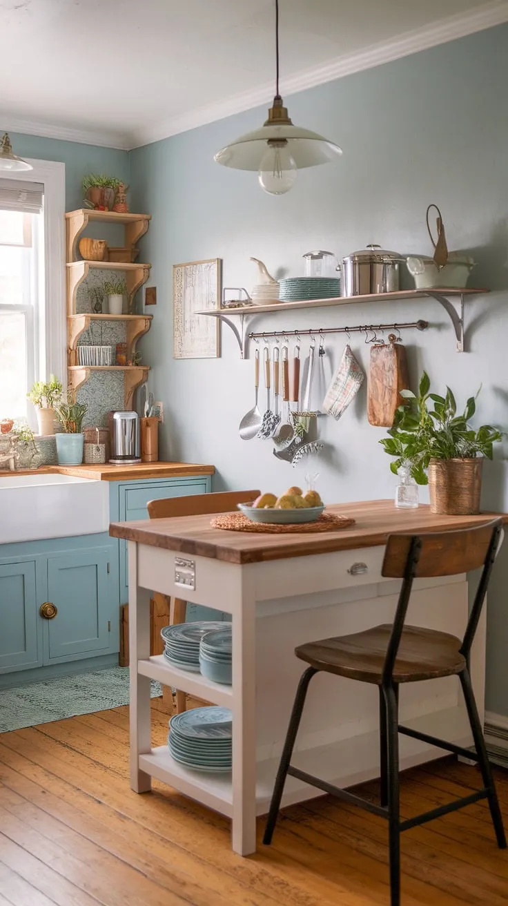 This small farmhouse kitchen proves that cozy kitchen decor and aesthetic kitchen design aren't limited by space.  A small kitchen remodel can transform a tiny kitchen into a boho kitchen brimming with charm.  These tiny kitchen ideas showcase how a small cozy kitchen can be both functional and beautiful.