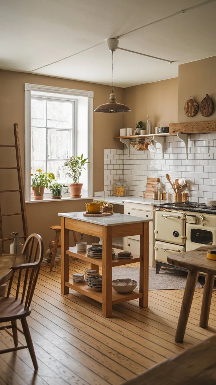 This small farmhouse kitchen remodel proves that cozy kitchen decor and aesthetic kitchen design aren't limited by space.  The boho kitchen vibe, achieved with thoughtful tiny kitchen ideas, creates a surprisingly spacious and inviting small cozy kitchen.