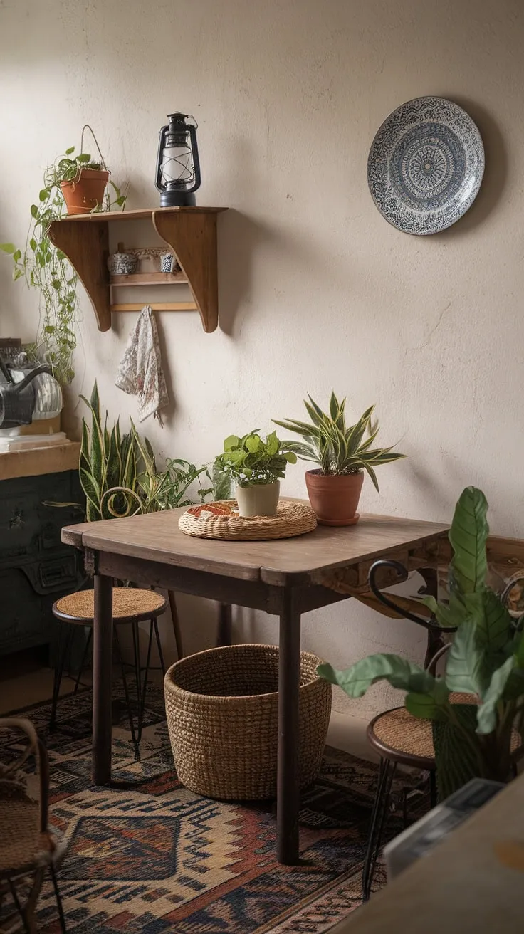 This small farmhouse kitchen proves that cozy kitchen decor and aesthetic kitchen design aren't limited by space.  A successful small kitchen remodel, this boho kitchen is bursting with charm and offers plenty of tiny kitchen ideas for maximizing style in a small cozy kitchen.
