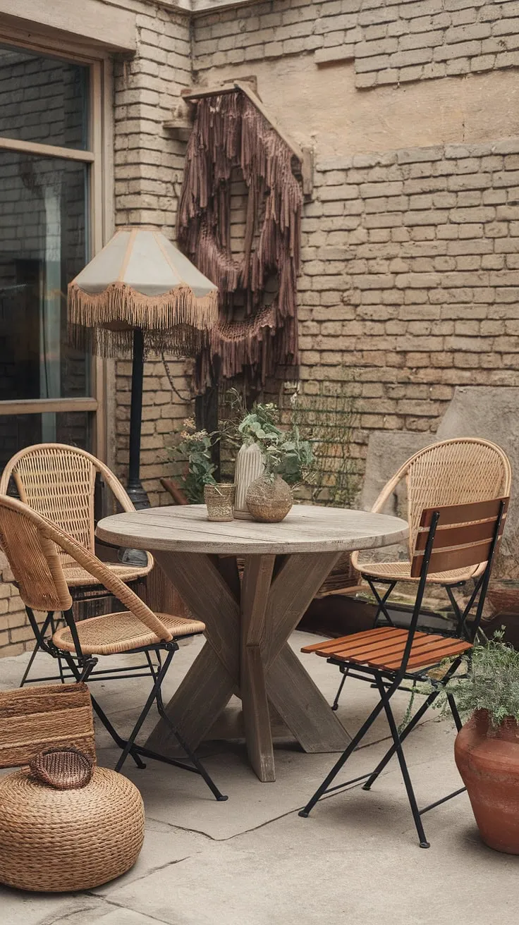 Transform your outdoor space into a bohemian haven with this cozy patio setup.  Find budget-friendly patio decorating ideas and patio inspiration for your own boho patio paradise. This is the perfect example of outdoor patio ideas done right.
