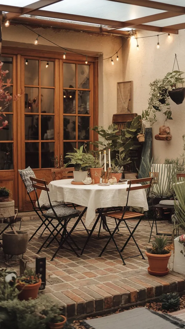 Cozy up your patio with this bohemian patio design.  Get inspired by these budget-friendly patio decorating ideas and create your own relaxing boho patio oasis.  Plenty of outdoor patio ideas to spark your imagination.