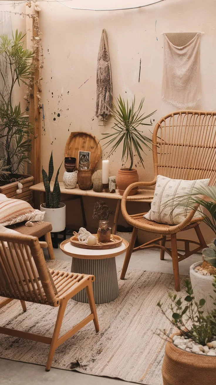 Cozy up your patio with this budget-friendly bohemian patio makeover.  Get inspired by these outdoor patio ideas and create your own relaxing boho patio oasis.  This patio is the perfect example of affordable patio inspiration.