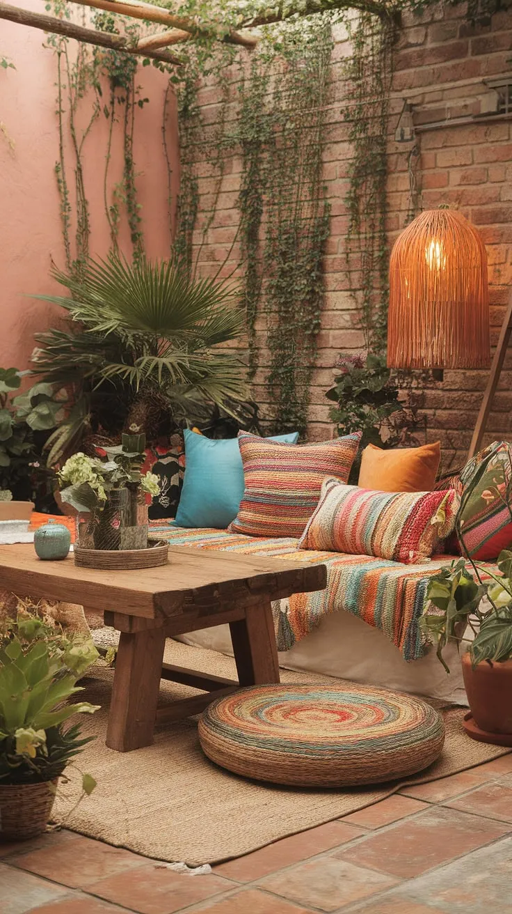 Create a cozy and inviting bohemian patio without breaking the bank! This patio inspiration shows how easy it is to achieve a stunning boho patio with budget-friendly patio decorating ideas.  Get inspired to design your own outdoor patio oasis.