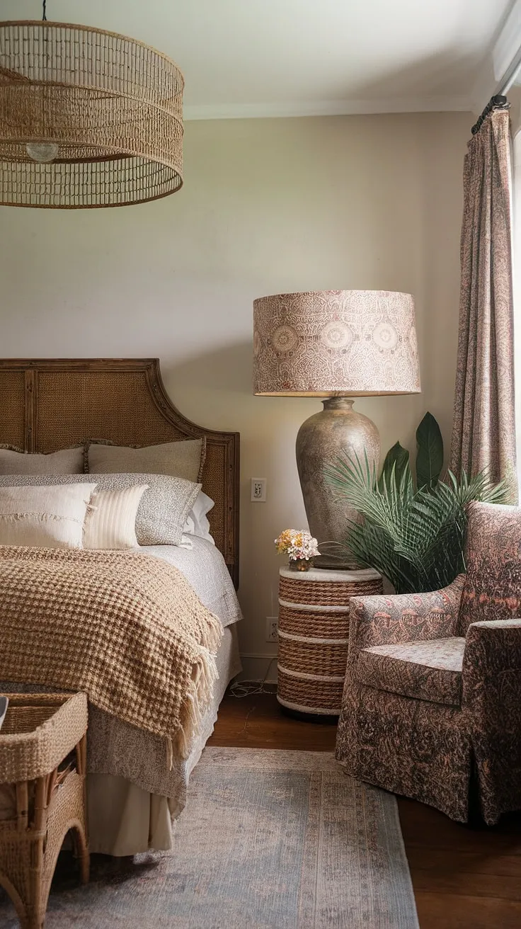 Dreamy escape in this boho vintage bedroom.  Vintage boho furniture and contemporary vintage decor create a space that's both effortlessly chic and wonderfully inviting. Explore vintage bedroom ideas and find your perfect blend of modern vintage decor.