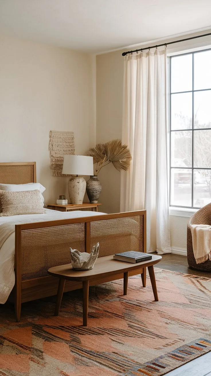 Dreamy escape in this boho vintage bedroom.  Vintage boho furniture blends seamlessly with contemporary vintage decor, creating a vintage chic bedroom that's both effortlessly stylish and wonderfully inviting.  Explore vintage bedroom ideas and find your own perfect blend of modern vintage decor.