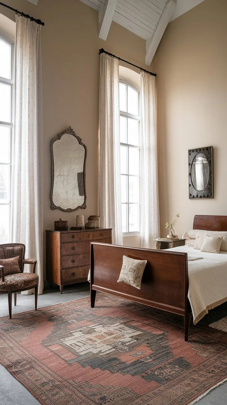 Dreamy escape in this boho vintage bedroom.  Vintage boho furniture and contemporary vintage decor create a space that's both effortlessly chic and wonderfully inviting. Explore vintage bedroom ideas with a modern twist.