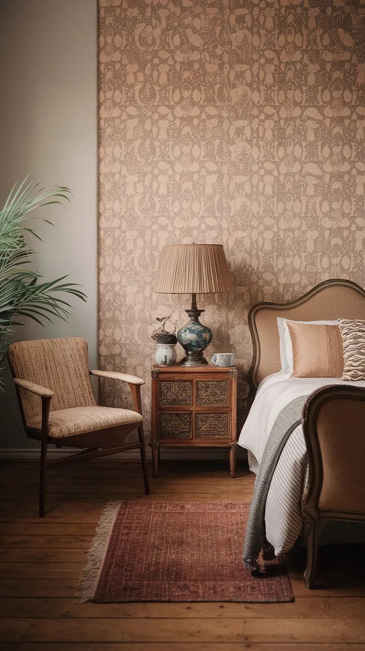 This vintage boho bedroom is the perfect blend of old-world charm and modern sensibilities.  Boho furniture and contemporary vintage decor create a vintage chic bedroom brimming with personality. Explore these vintage bedroom ideas for inspiration in achieving your own space of modern vintage decor.