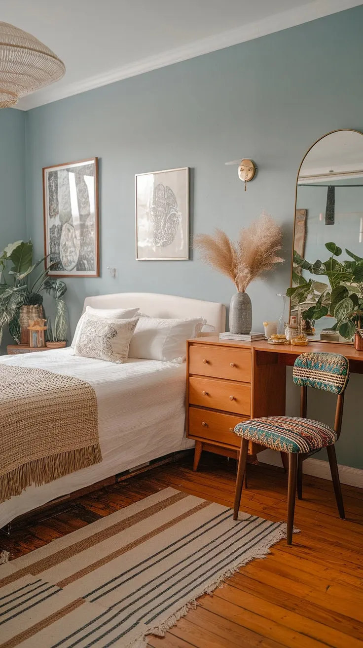Dreamy escape in this boho vintage bedroom.  Vintage furniture finds blend seamlessly with contemporary vintage decor, creating a vintage chic bedroom that's both relaxed and refined.  Explore vintage bedroom ideas and discover the magic of vintage boho furniture.