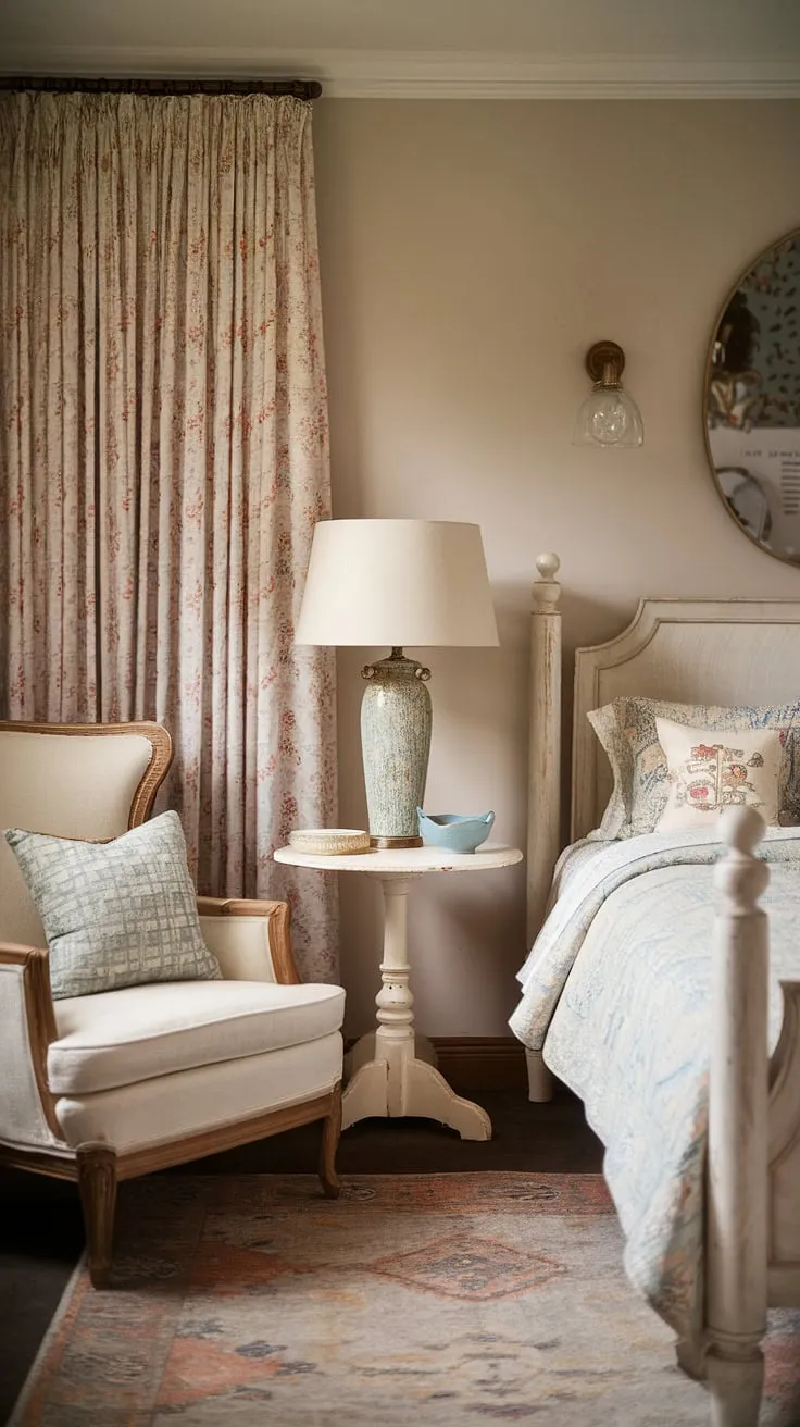 Dreamy escape in this boho vintage bedroom.  Vintage boho furniture blends seamlessly with contemporary vintage decor, creating a vintage chic bedroom that's both effortlessly stylish and wonderfully inviting.  Explore vintage bedroom ideas and find your own perfect blend of modern vintage decor.