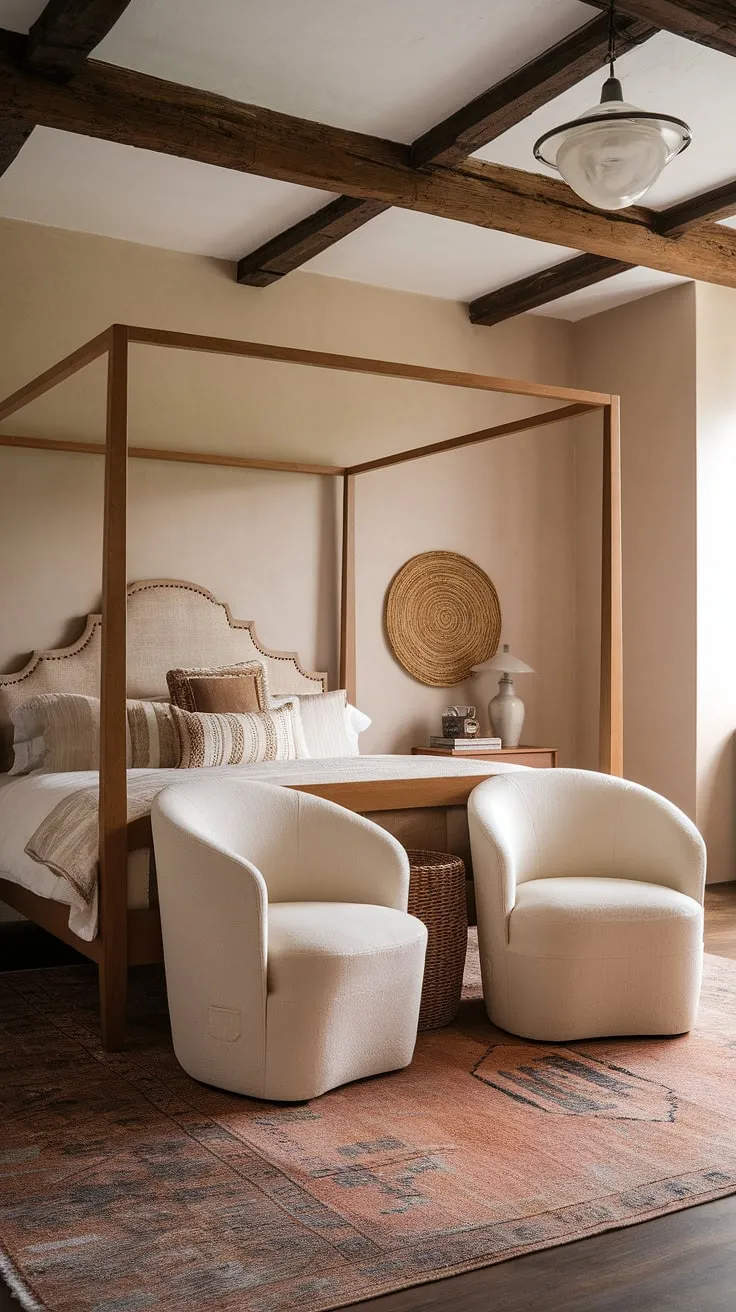Dreamy escape in this boho vintage bedroom.  Vintage boho furniture blends seamlessly with contemporary vintage decor, creating a vintage chic bedroom that's both effortlessly stylish and wonderfully inviting.  Explore these vintage bedroom ideas for your own space.