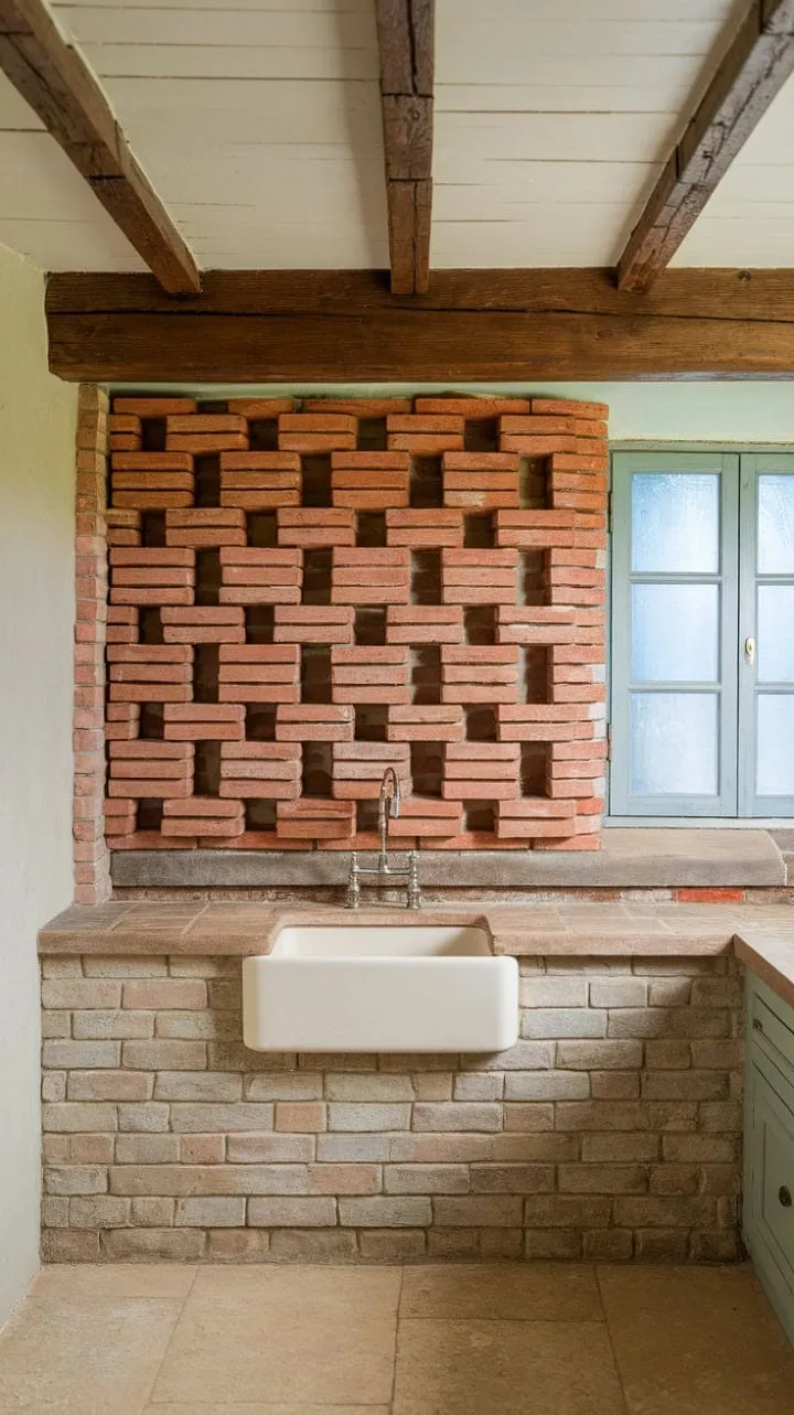This kitchen's heart is a stunning fusion of handcrafted brick and rustic elegance, beautifully reflecting the home's rich history.