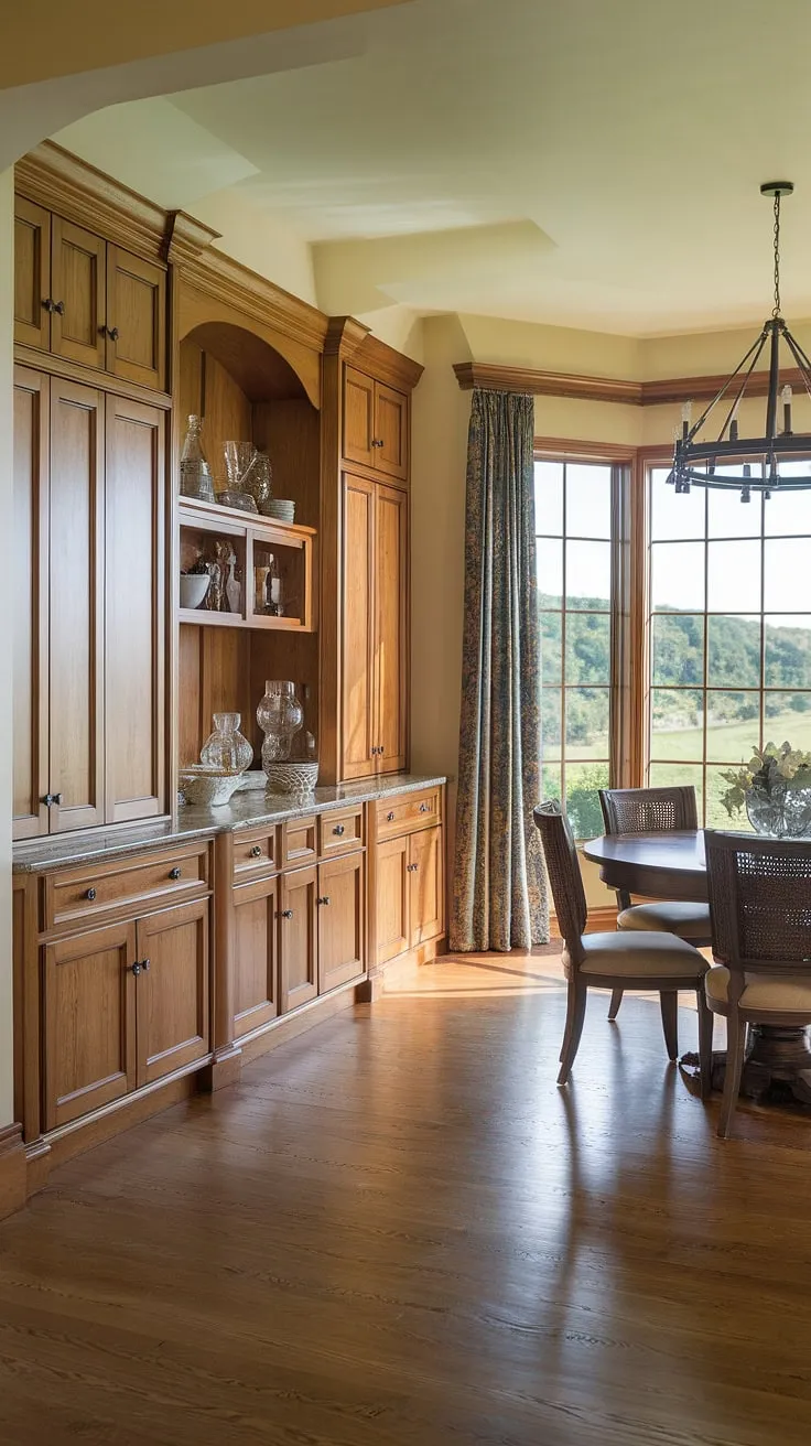 This dining room built ins design perfectly blends form and function. The built in dining room furniture, including the built in dining room cabinets, creates a cohesive and luxurious feel. The result? A stunning built in buffet dining room with exceptional built in dining room storage.