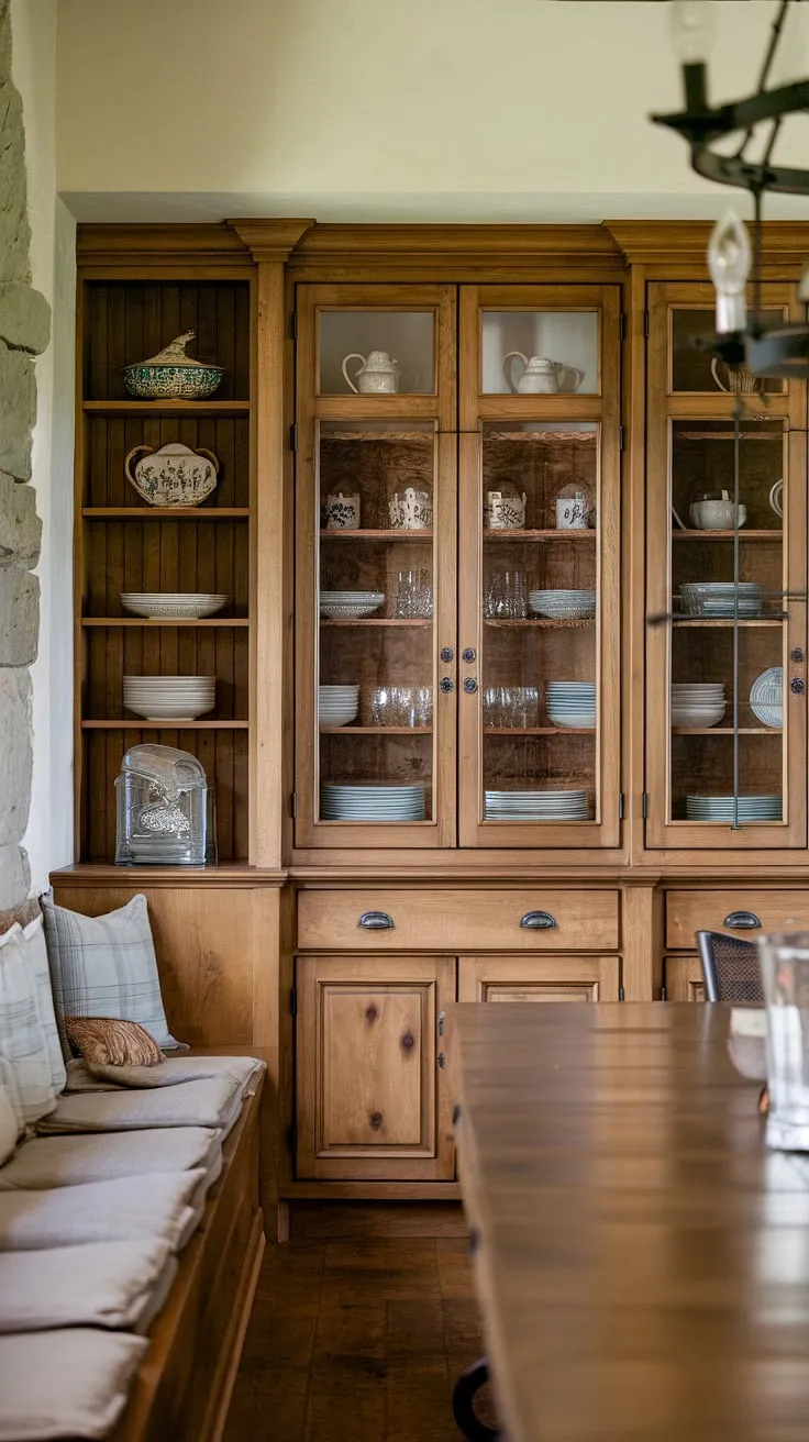 This dream built in dining room boasts exquisite built-in cabinetry dining room, a built-in buffet dining room, and a built in dining room furniture design that seamlessly blends rustic charm with modern convenience. The dining room built ins provide generous storage, making this space the heart of the home.