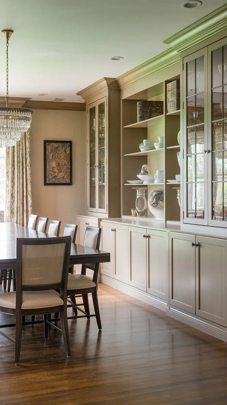 This dining room built ins design perfectly blends form and function. The built in dining room furniture, including the built in cabinets dining room and built in buffet dining room, provides exceptional storage while enhancing the room's sophisticated ambiance. A dream come true for any homeowner seeking a dining room with built in storage.