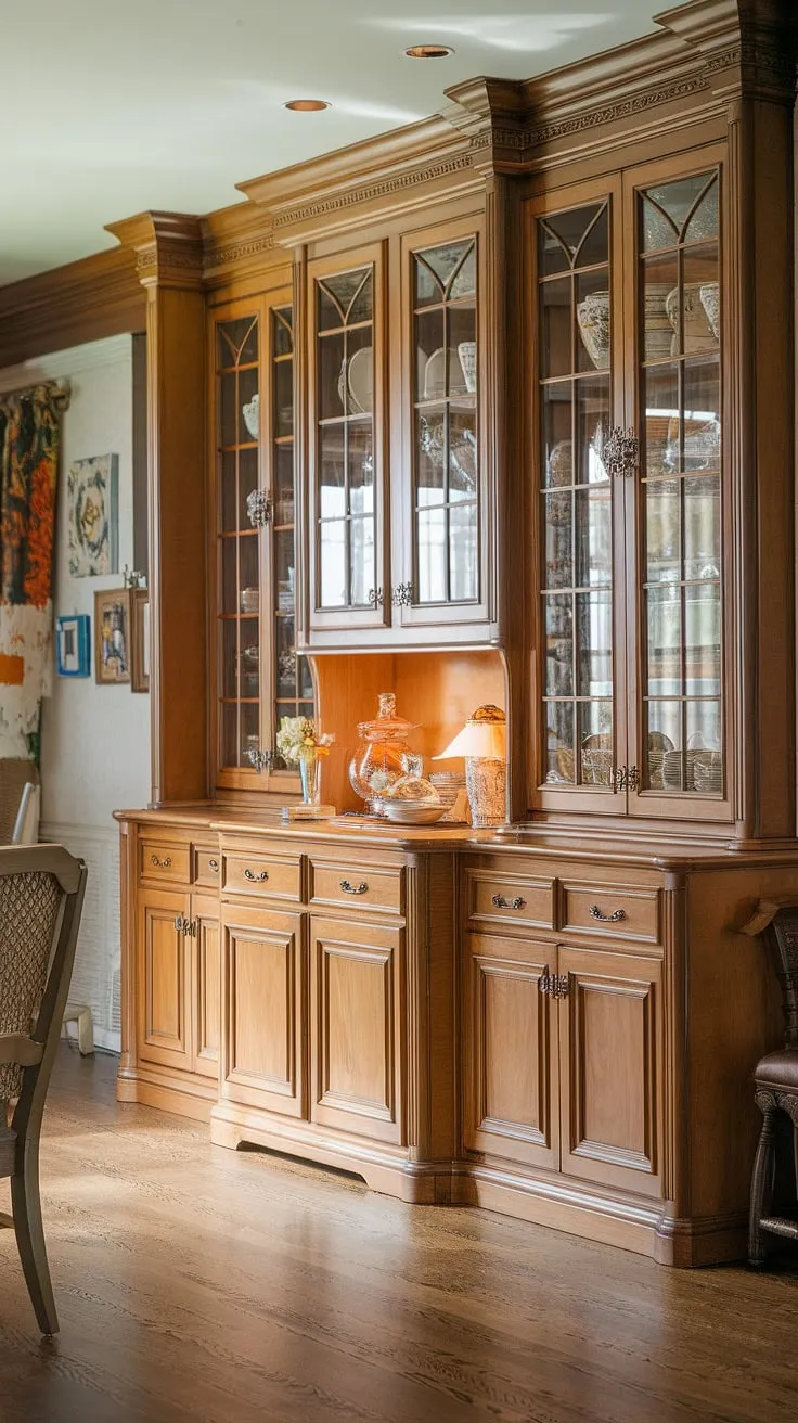 Warmth and functionality meet in this stunning built-in dining room, showcasing custom built-ins and a built-in buffet dining room that maximizes space and style. The built-in cabinetry dining room offers ample dining room with built in storage.