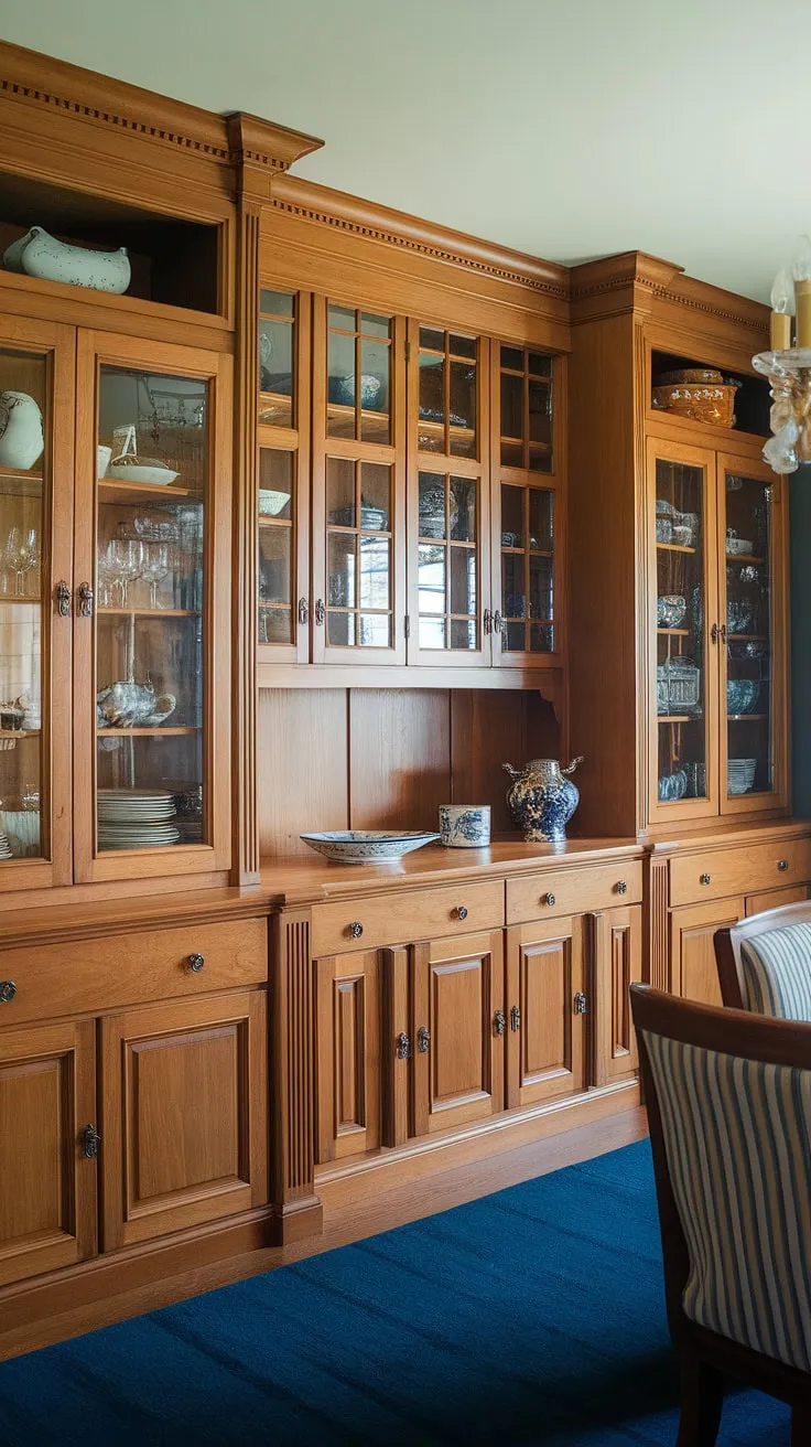 Warmth and functionality meet in this stunning built-in dining room, showcasing custom built-ins and a built-in buffet dining room that maximizes space and style. The built-in cabinetry dining room offers ample storage, creating a dining room with built-in storage that's both beautiful and practical.