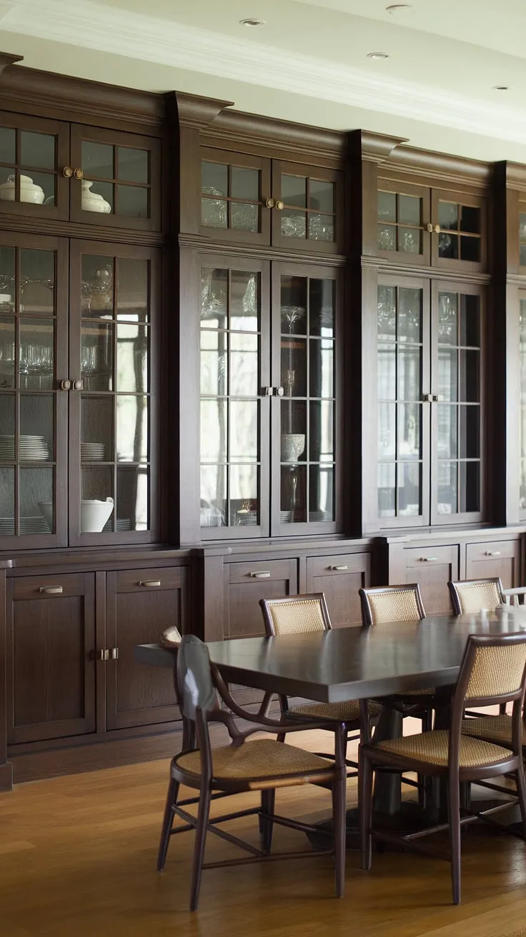 This built in dining room boasts stunning built-in cabinets, creating a dining room with built-in storage and a truly unique built in cabinetry dining room feel. The dining room built ins are the perfect blend of style and practicality.