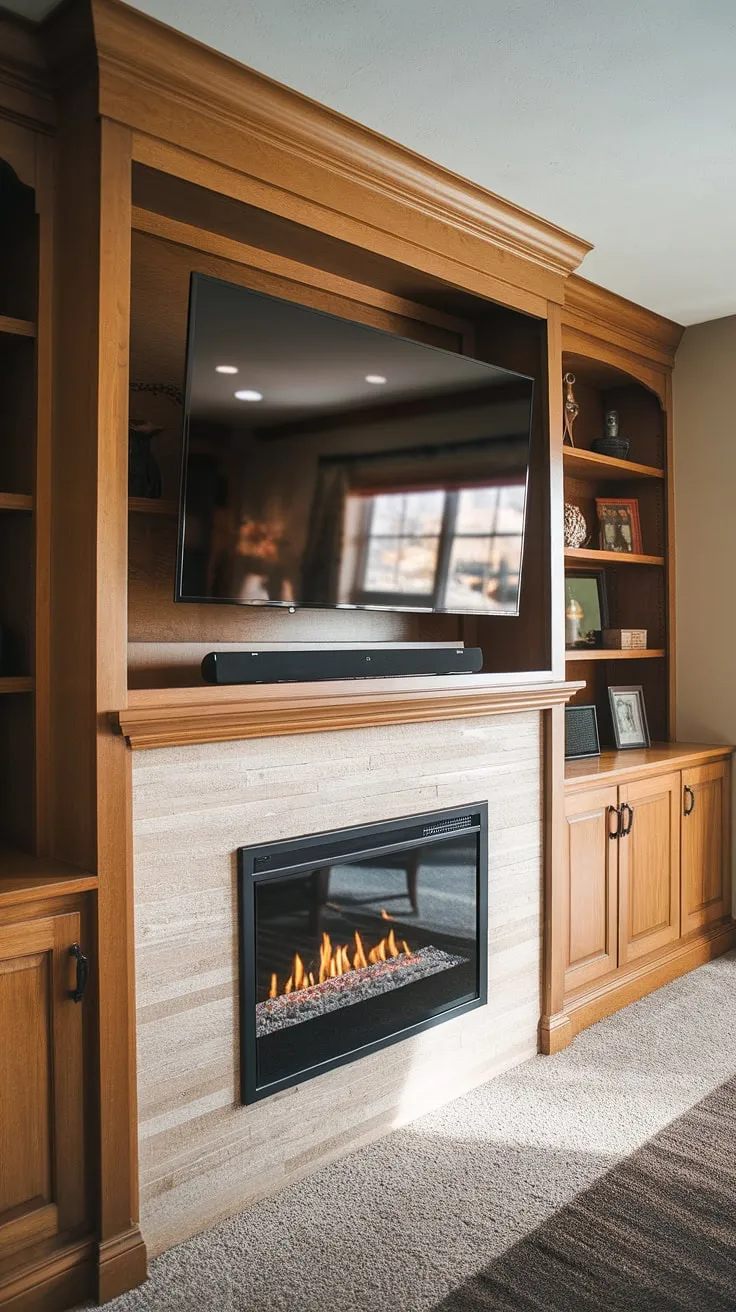 The warmth of the built-in fireplace perfectly complements the sleek lines of this custom tv wall unit with fireplace. This media wall with fireplace is more than just a TV; it's a statement piece, showcasing a modern media wall design in our living room.  The cozy media wall is the perfect blend of form and function, offering a sophisticated living room tv wall unit and creating a truly inviting living room decor with media wall.  The media wall with panelling elevates the entire space.