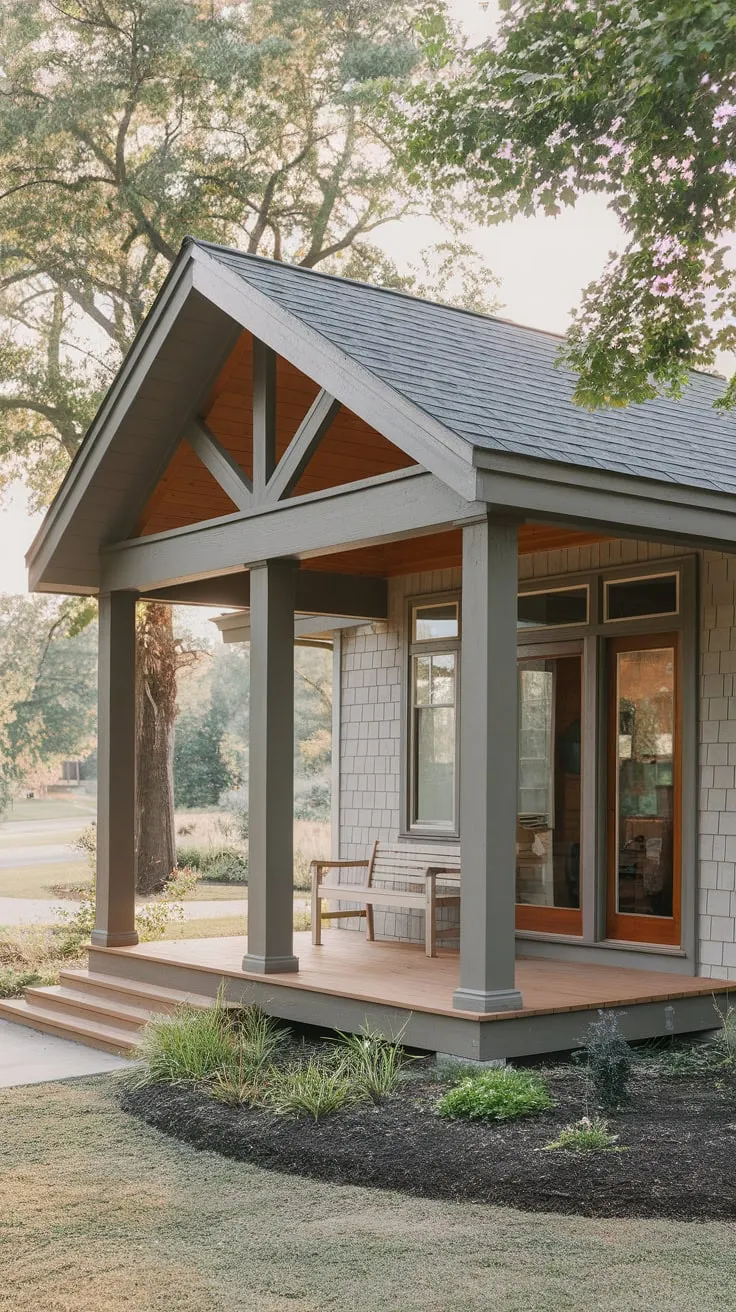 Charming Bungalow Porch with Lean-To Roof