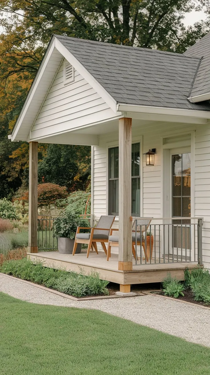 Charming Bungalow Porch with Gable Roof and Cozy Seating