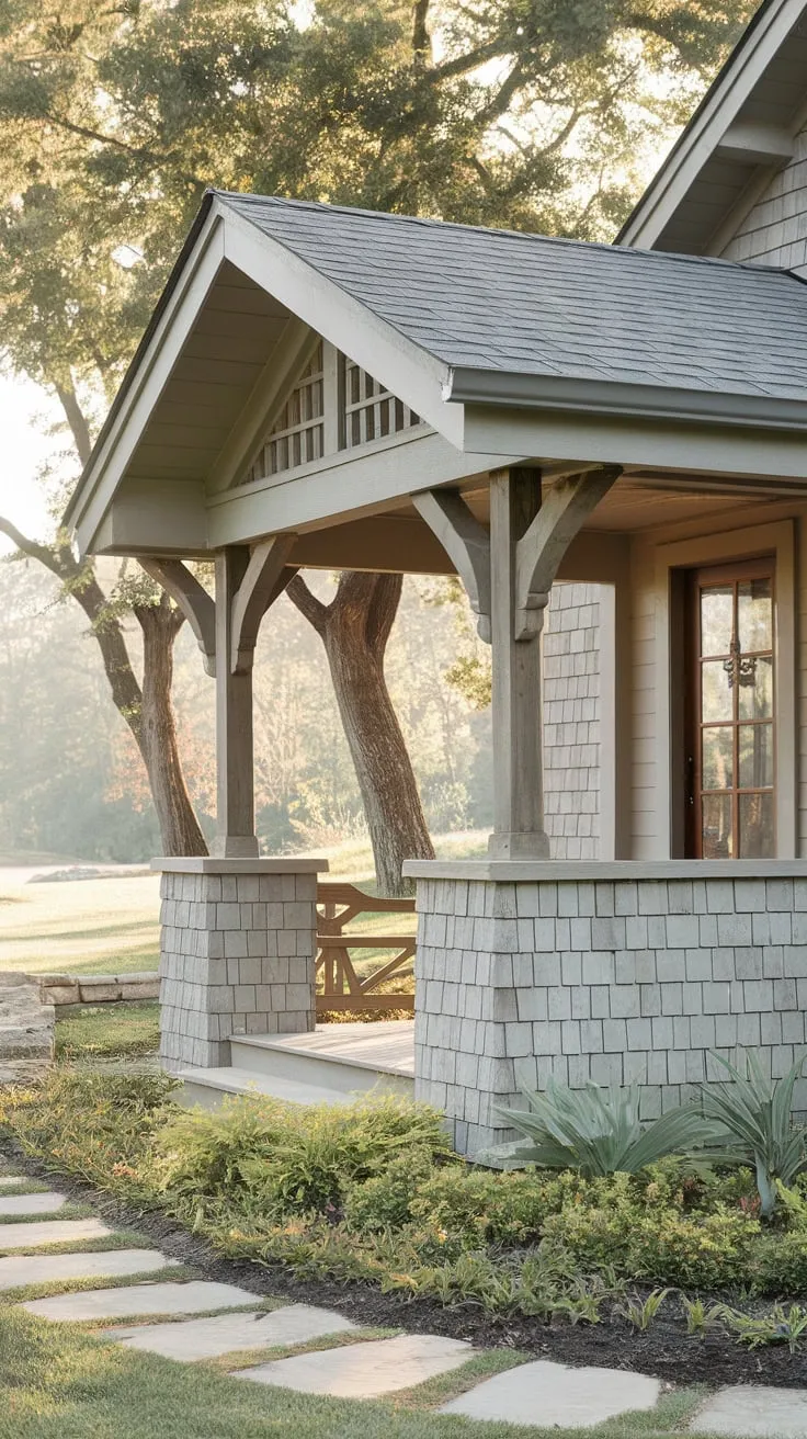 Serene Bungalow Front Porch Surrounded by Nature
