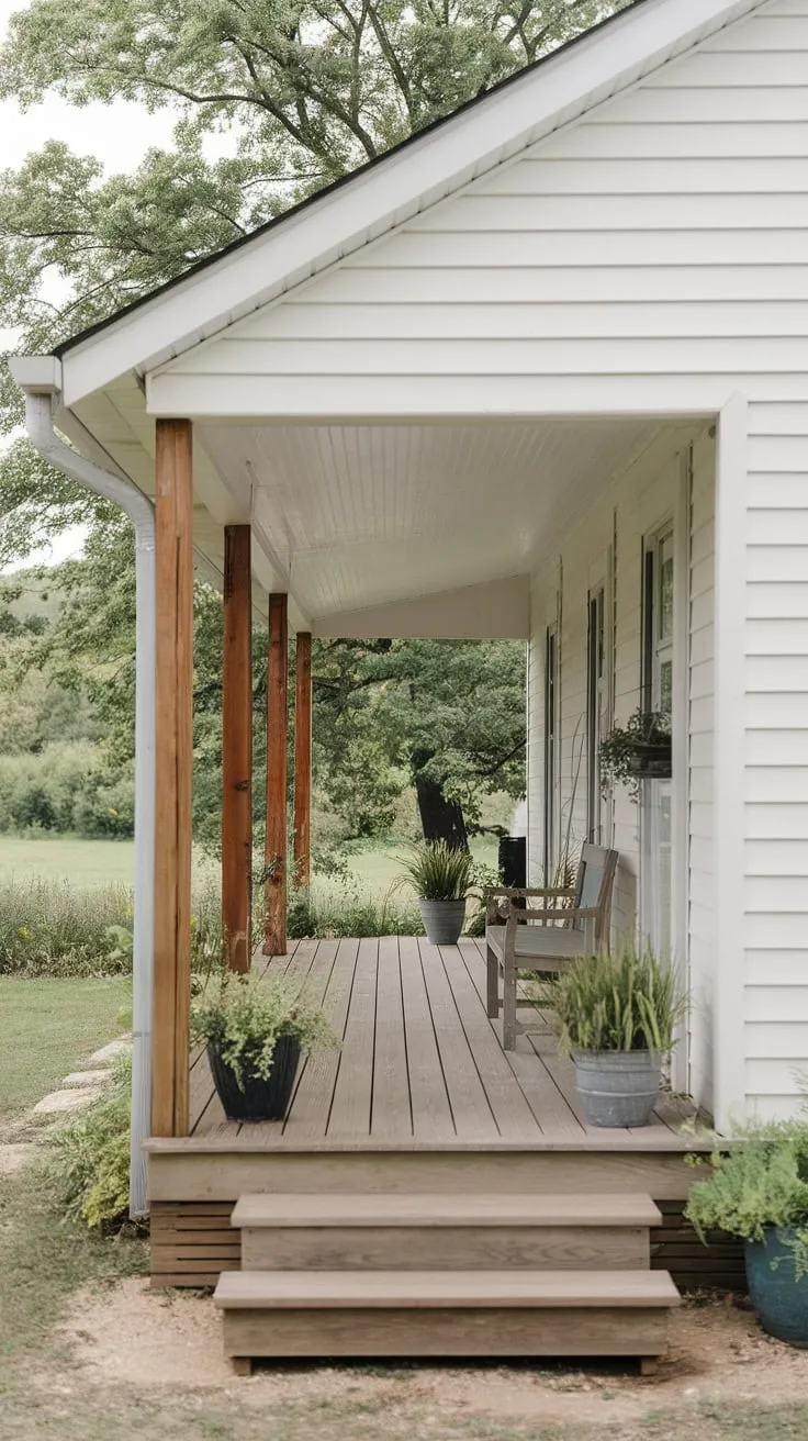 Charming Bungalow Porch with Lush Greenery