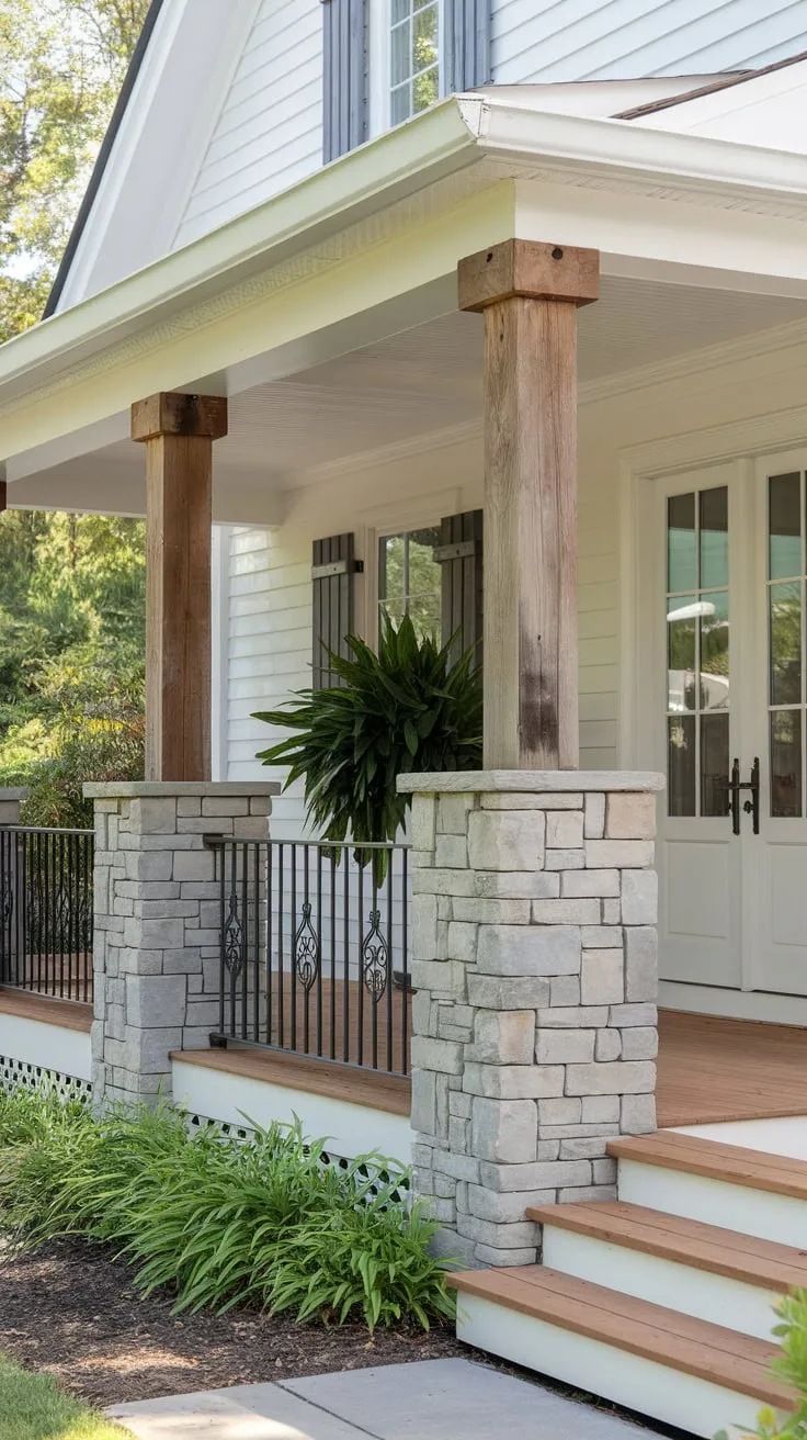 Elegant Cedar Posts Frame a Lush Front Entry