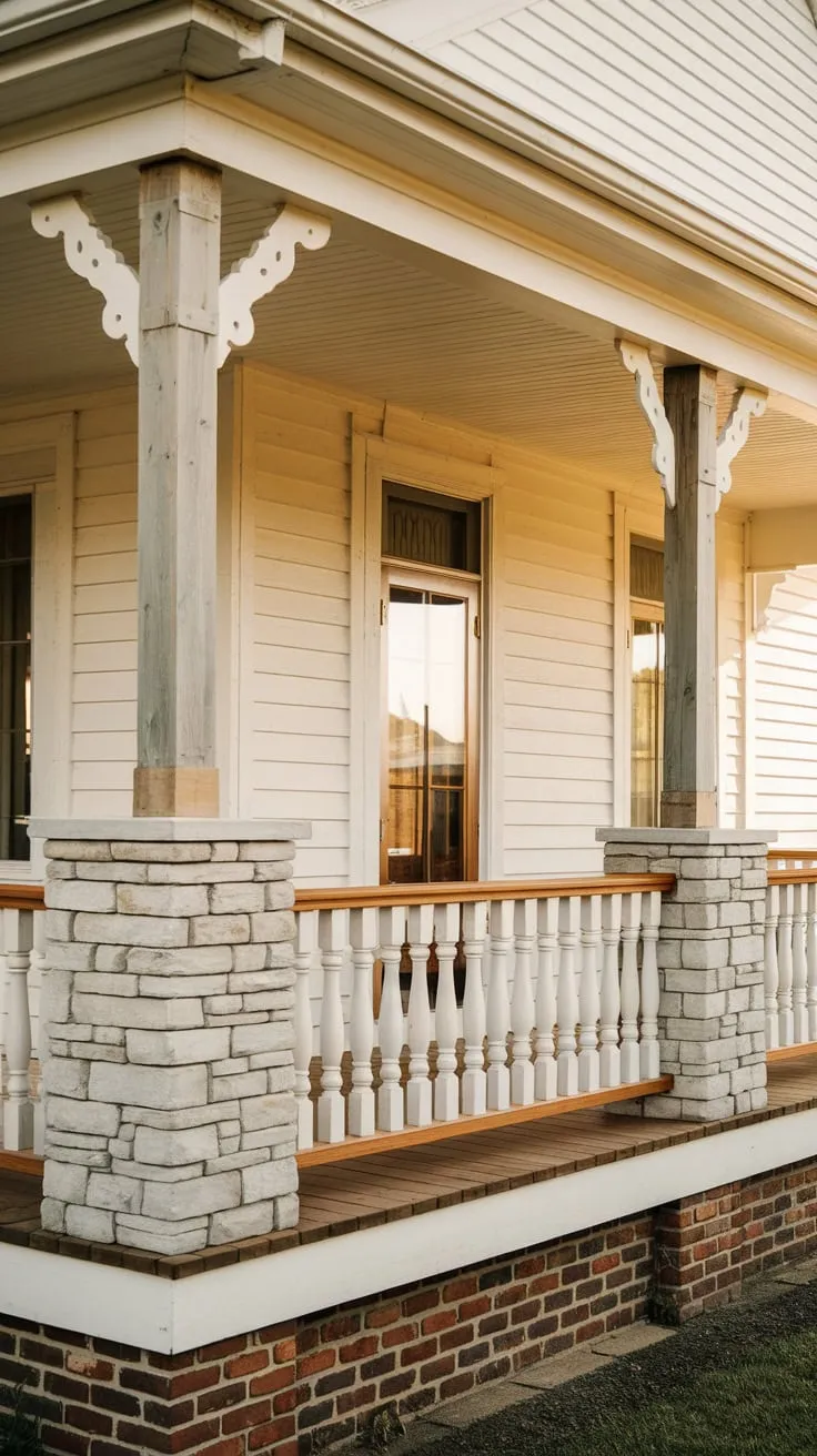 Cedar-Columned Charm on a Cozy Front Porch