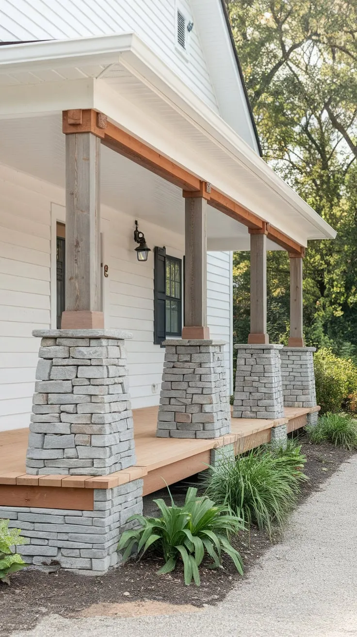 Stone-Wrapped Cedar Columns Elevate This White House's Curb Appeal