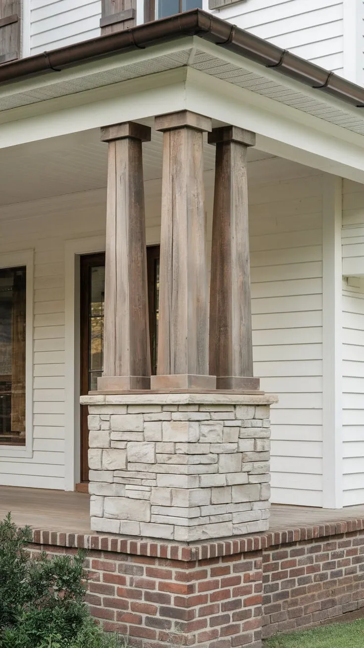 Cedar-Columned Charm on a Rustic Porch