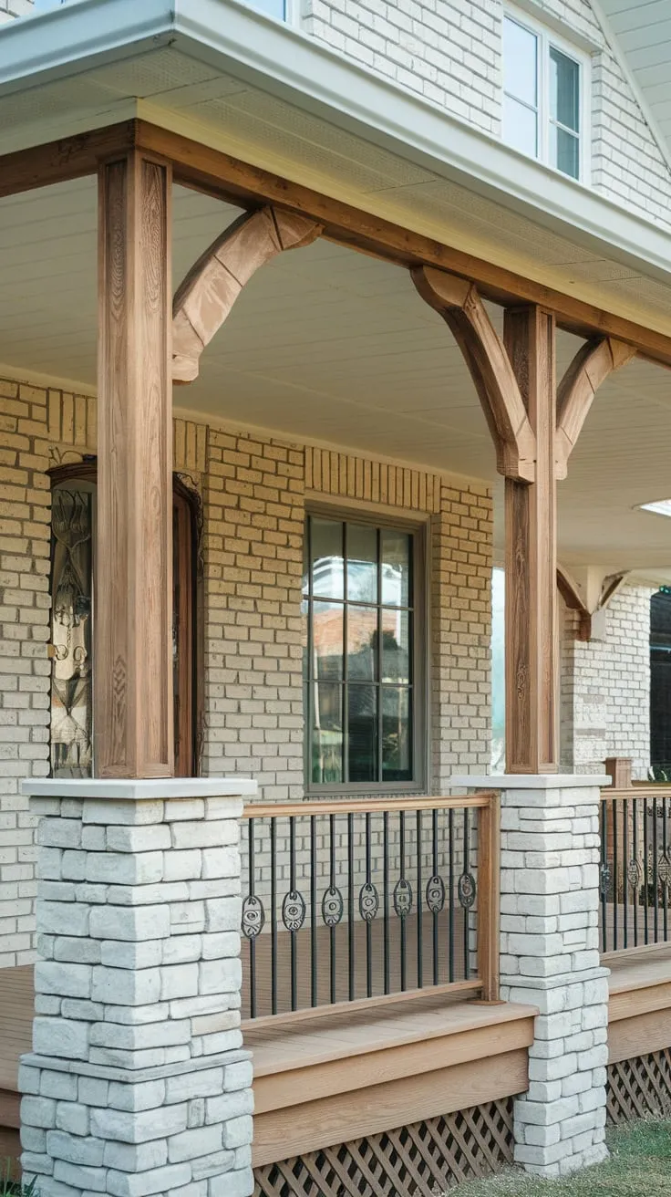 Rustic Cedar Porch with Stone-Wrapped Columns