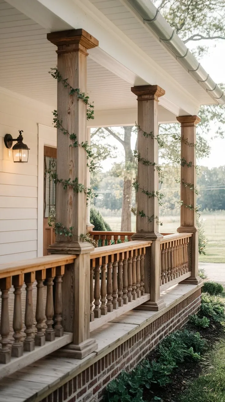 Charming Cedar Porch with Lush Greenery