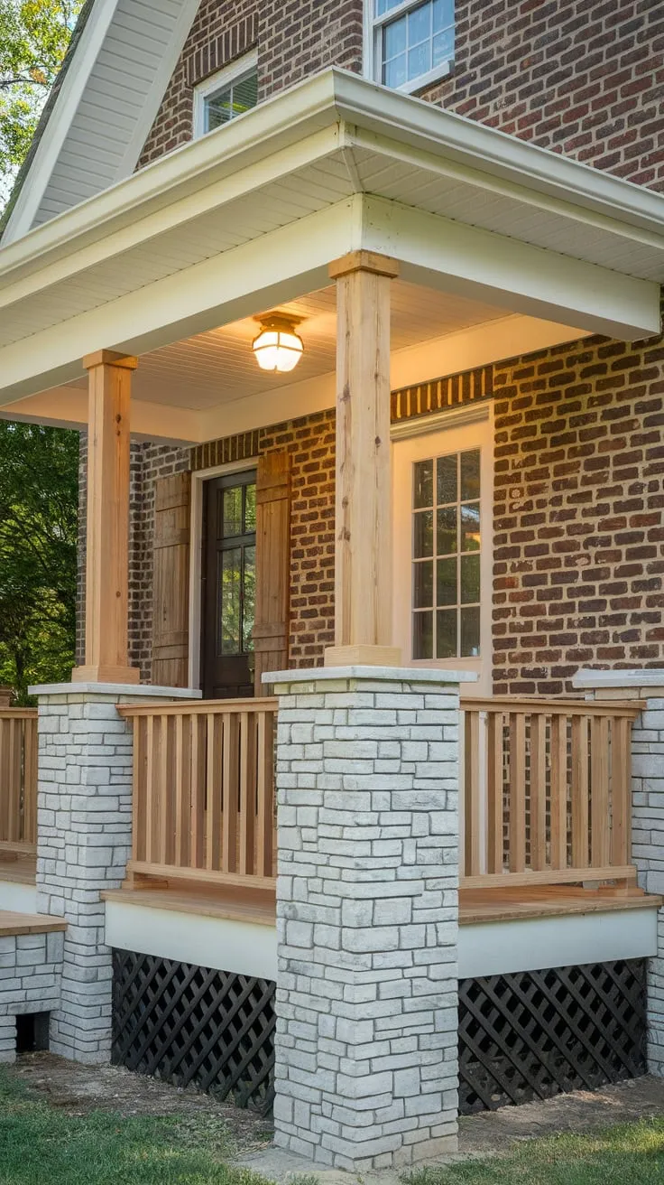 Rustic Elegance: Cedar Porch with Stone Accents