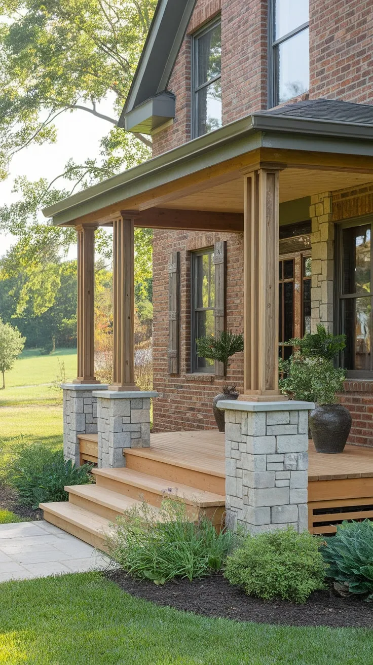 Rustic Elegance: Cedar Porch Bliss Amidst Lush Greenery