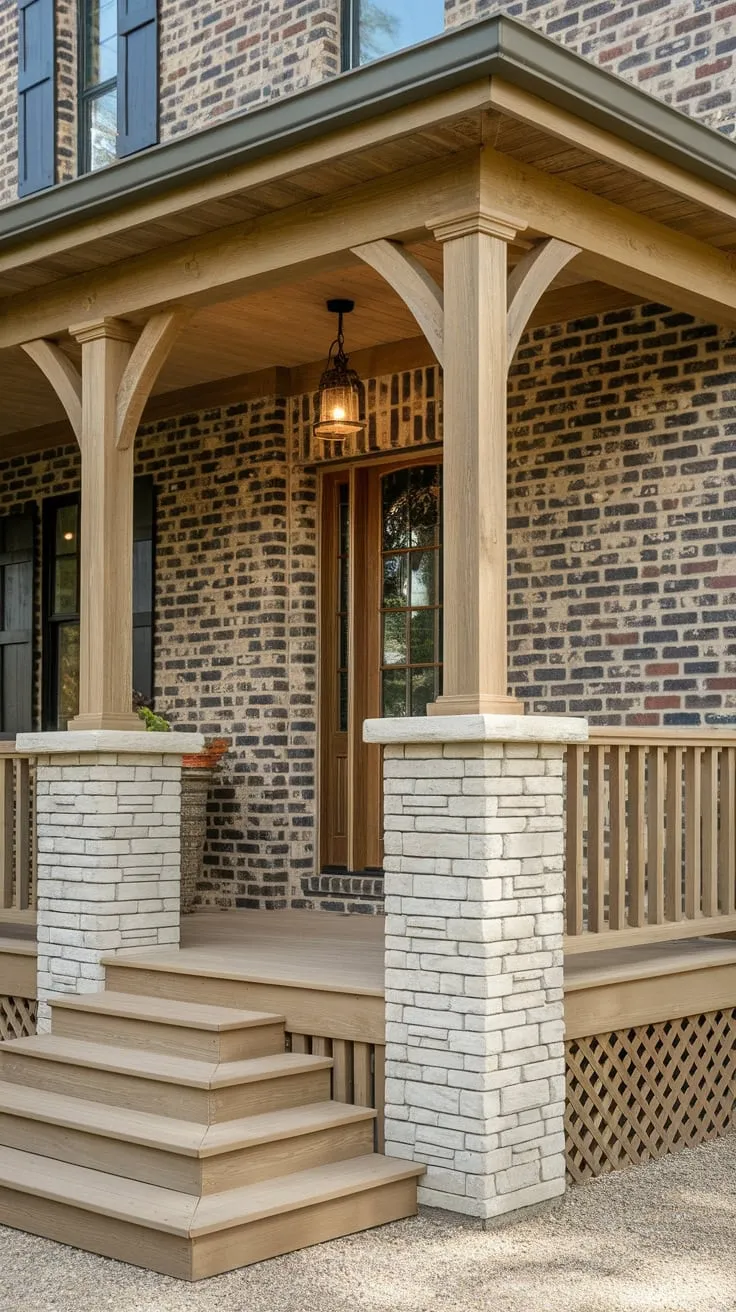 Cedar Front Porch Charm with Stone-Wrapped Columns