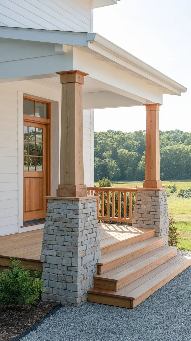 Charming Cedar Porch with Stone-Wrapped Columns