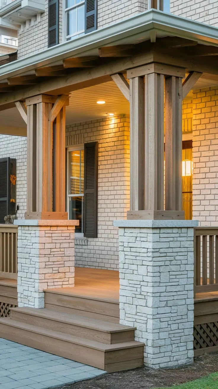 Cedar Front Porch Charm with Stone Accents